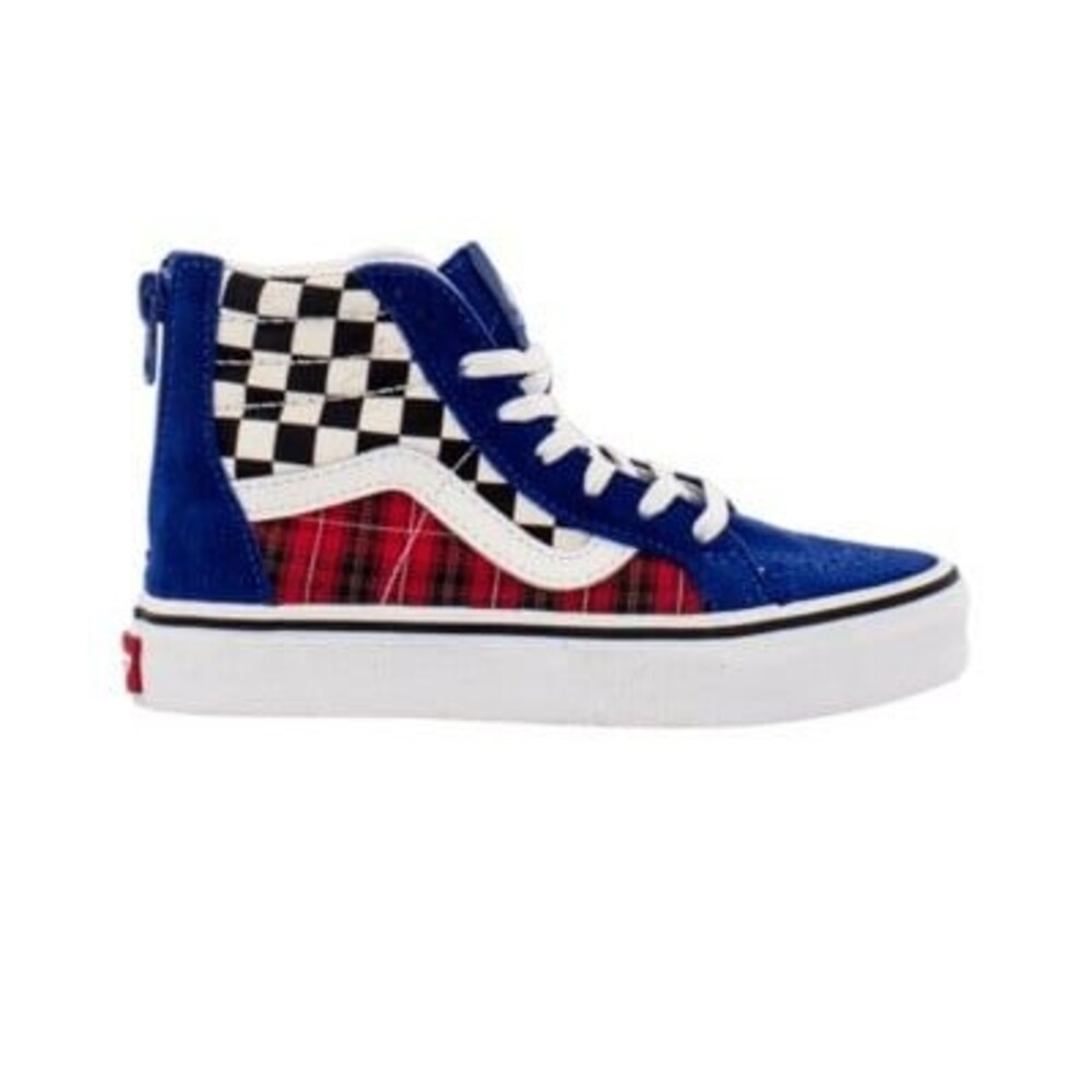 Vans Toddler Plaid Checkerboard SK8-HI Zip True Blue Racing Red Sneakers Shoes 6